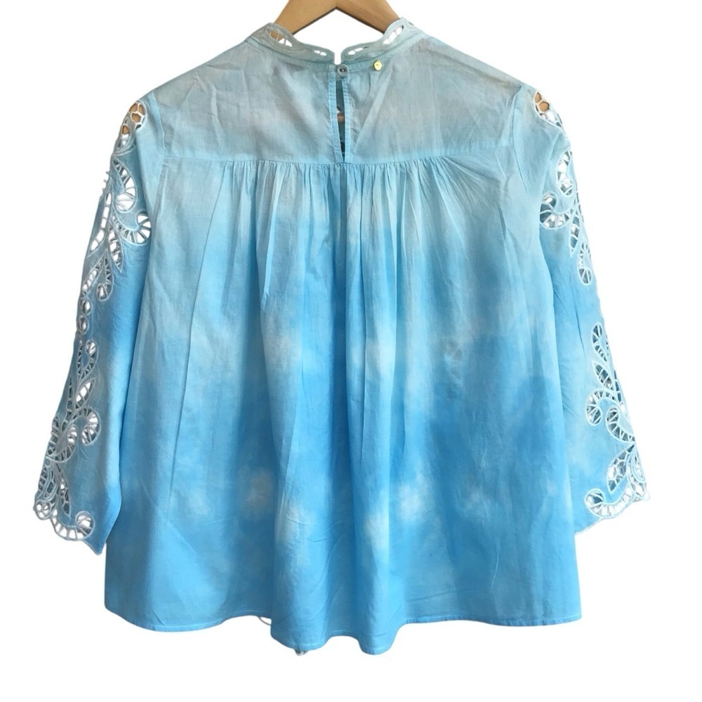 Anthropologie Harlyn Boho Embroidered Hollow Lace Tie Dye Blouse NEW - Picture 6 of 9